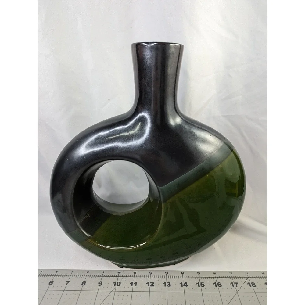 Pier 1 Green Black Large‎ Vase 13.5 Inch Tall
